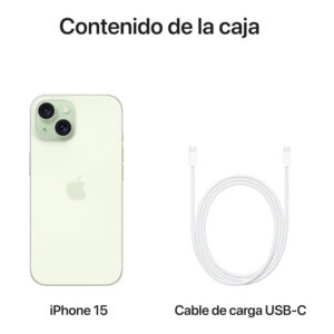 iPhone 15 c/CHIP 128GB, 6GB RAM, cámara principal 48MP + 12MP, frontal 12MP, 6.1", verde