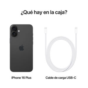 iPhone 16 Plus eSIM 5G 128GB, 8GB RAM, cámara principal 48MP + 12MP, frontal 12MP, 6.7", negro