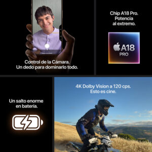 iPhone 16 Pro 5G 128GB, 8GB RAM, cámara principal 48MP + 48MP + 12MP, frontal 12MP, 6.3", White-Titanium
