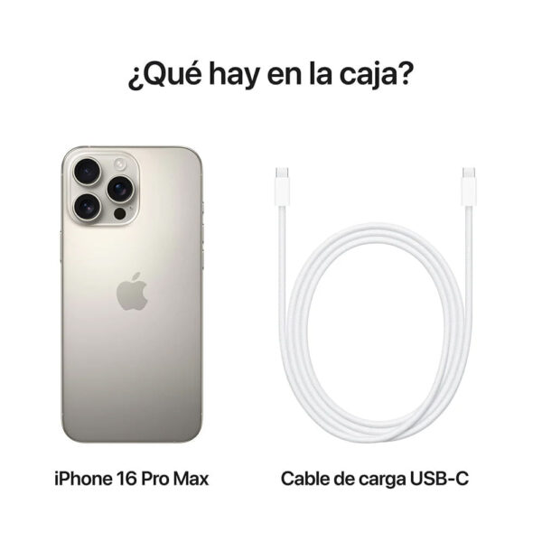 iPhone 16 Pro Max 5G eSIM 256GB, 8GB RAM, cámara principal 48MP + 48MP + 12MP, frontal 12MP, 6.9", Natural Titanium