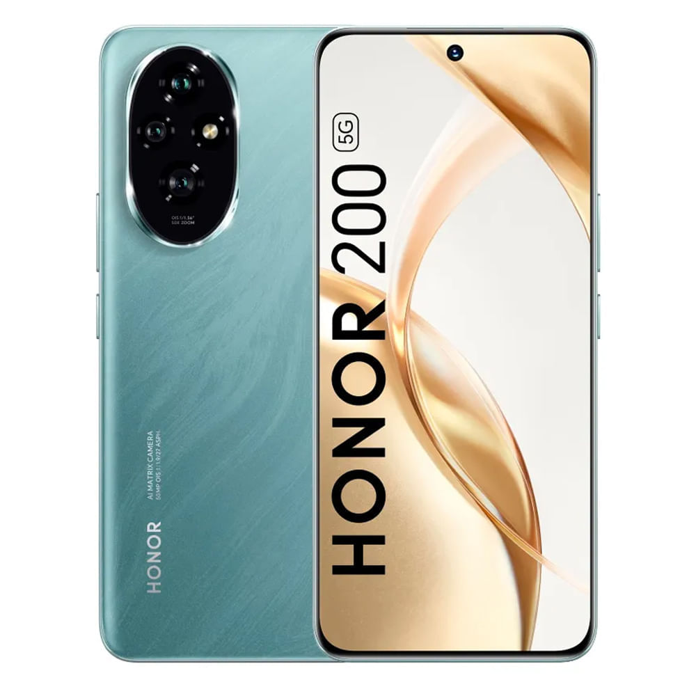 Celular Honor 200 5G 512GB, 12GB RAM, cámara principal 50MP+12MP+50MP, frontal 50MP, 6.7", verde esmeralda