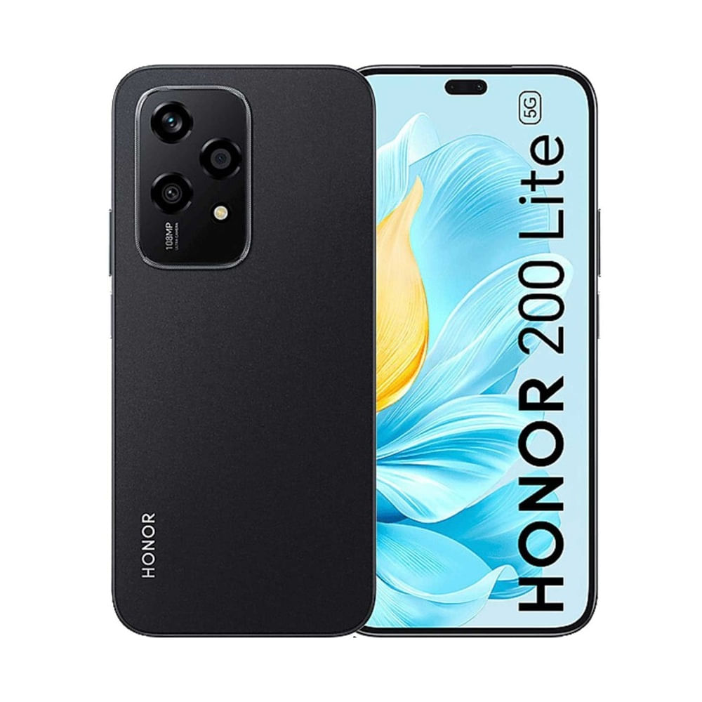 Celular Honor 200 Lite 256GB, 8GB RAM, cámara principal 108MP+5MP+2MP, frontal 50MP, 6.7", negro