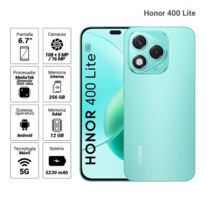 Celular Honor 400 Lite 5G 256GB, 12GB RAM, cámara principal 108MP + 5MP, frontal 16 MP, 6.7", verde