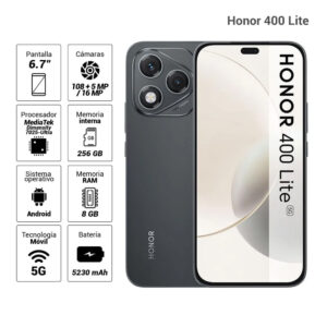Celular Honor 400 Lite 5G 256GB, 8GB RAM, cámara principal 108MP+5MP, frontal 16MP, 6.7", negro