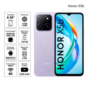 Celular Honor X5b 4G 128GB, 4GB RAM, cámara principal 13MP, frontal 5MP, 6.56", morado