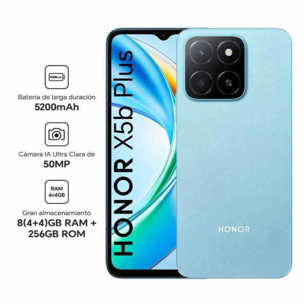 Celular Honor X5b Plus 4G 256GB, 4GB RAM, cámara principal 50MP + 0.08MP, frontal 5MP, 6.56'', azul