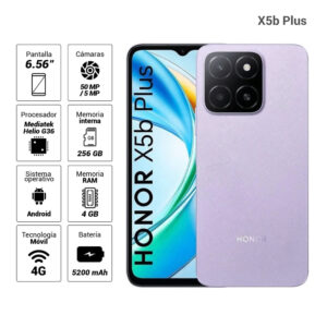Celular Honor X5b Plus 4G 256GB, 4GB RAM, cámara principal 50MP + 0.08MP, frontal 5MP, 6.56", Dual SIM, morado estelar