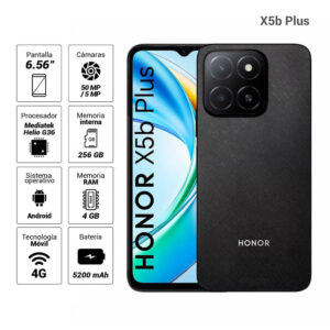 Celular Honor X5b Plus 4G 256GB, 4GB RAM, cámara principal 50MP + 0.08MP, frontal 5MP, 6.56", Dual SIM, negro