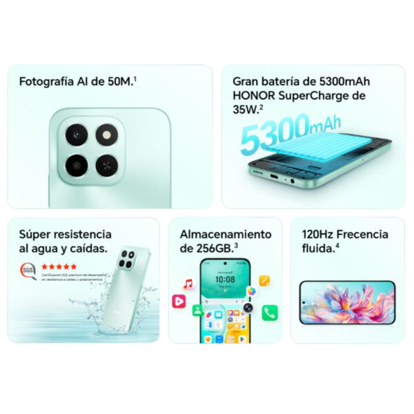 Celular Honor X6C 4G 256GB, 8GB RAM, cámara principal 50MP, frontal 5MP, 6.61", verde