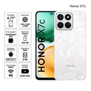 Celular Honor X7c 4G 256GB, 8GB RAM, cámara principal 108MP+2MP, frontal 8MP, 6.77", blanco