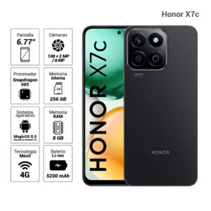 Celular Honor X7c 4G 256GB, 8GB RAM, cámara principal 108MP + 2MP, frontal 8MP, 6.77", negro