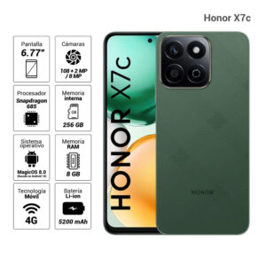 Celular Honor X7c 4G 256GB, 8GB RAM, cámara principal 108MP + 2MP, frontal 8MP, 6.77", verde