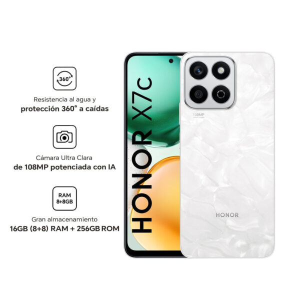 Celular Honor X7c 4G 256GB, 8GB RAM, cámara principal 108MP + 2MP, frontal 8MP, blanco