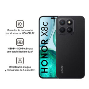 Celular Honor X8c 4G 256GB, 8GB RAM, cámara principal 108MP + 5MP, frontal 50MP, 6.7", negro