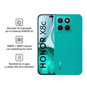 Celular Honor X8c 4G 256GB, 8GB RAM, cámara principal 108MP + 5MP, frontal 50MP, 6.7", verde