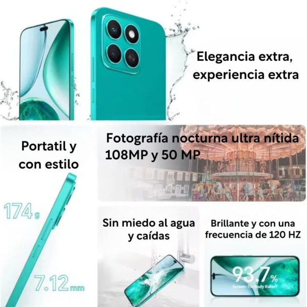 Celular Honor X8C 4G 256GB, 8GB RAM, cámara principal 108MP, frontal 50MP, 6.7", verde marte