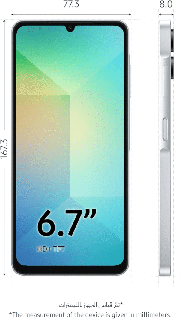 Celular Samsung Galaxy 4G A06, 4GB RAM, 128GB, principal 50MP + 2MP, frontal 8MP, 6.7”, azul
