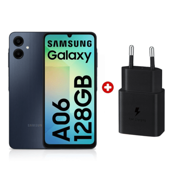 Celular Samsung Galaxy A06 128GB, 4GB RAM, cámara principal 50MP, frontal 8MP, 6.7", negro + Cargador