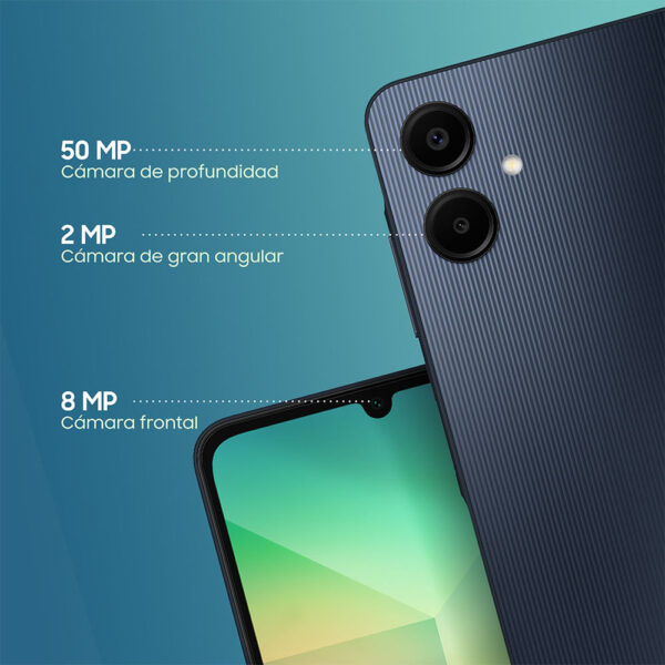 Celular Samsung Galaxy A06 4G 128GB, 4GB RAM, cámara principal 50MP + 2MP, frontal 8MP, 6.7", negro
