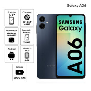 Celular Samsung Galaxy A06 6.7" 128GB, 4GB RAM, cámara principal 50MP, frontal 8MP, negro