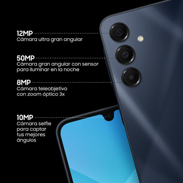 Celular Samsung Galaxy A16 4G 256GB, 8GB RAM, cámara principal 50MP + 5MP + 2MP, frontal 13MP, 6.7", negro