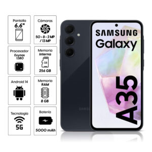 Celular Samsung Galaxy A35 5G 256GB, 8GB RAM, cámara principal 50MP + 8MP + 5MP, frontal 13MP, 6.6", negro