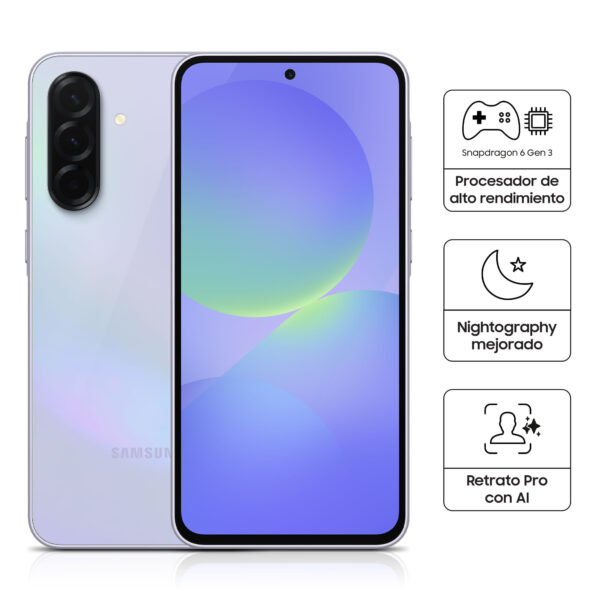 Celular Samsung Galaxy A36 5G 128GB, 6GB RAM, cámara principal 50MP + 8MP + 5MP, frontal 12MP, 6.7", lavanda