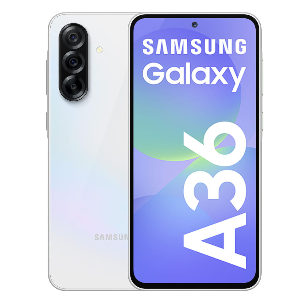 Celular Samsung Galaxy A36 5G 256GB, 6GB RAM, cámara principal 50MP+8MP +5MP, frontal 12 MP, 6.7", blanco