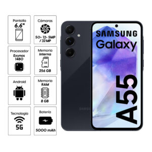 Celular Samsung Galaxy A55 5G 256GB, 8GB RAM, cámara principal 50MP + 12MP + 5MP, frontal 32MP, 6.6", azul