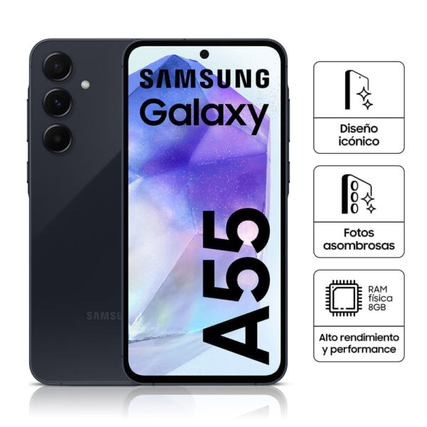 Celular Samsung Galaxy A55 5G 8GB RAM, 256GB, cámara principal 50MP+12MP+5MP, frontal 32MP, negro