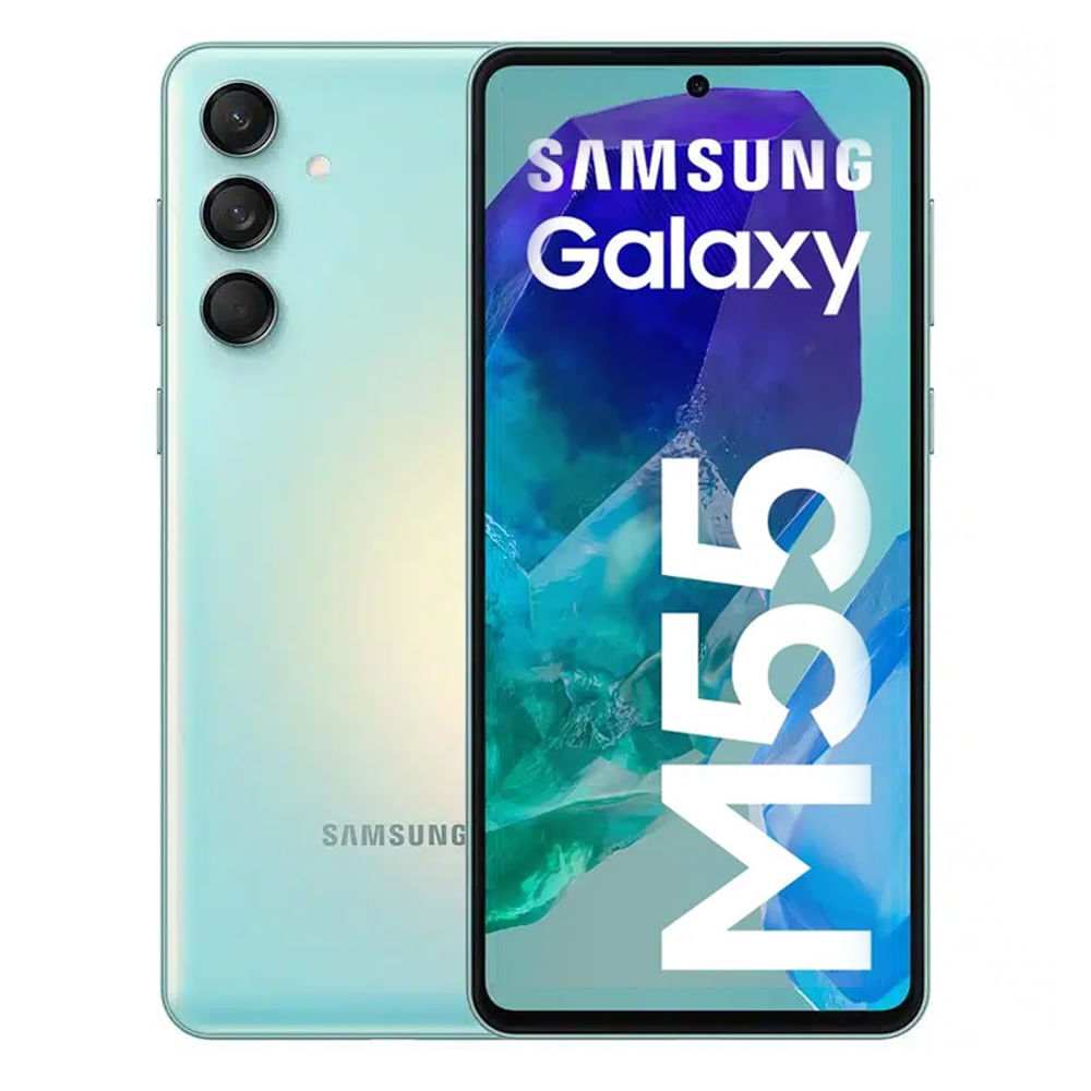Celular Samsung Galaxy M55 5G 256GB, Dual SIM, 8GB RAM, cámara 50+8+2MP, frontal 50MP, verde claro
