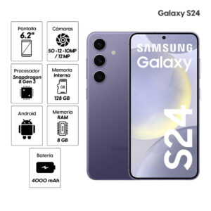 Celular Samsung Galaxy S24 5G 128GB, 8GB RAM, cámara principal 50MP + 12MP + 10MP, frontal 12MP, 6.2", púrpura