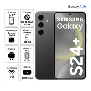 Celular Samsung Galaxy S24 Plus 5G 512GB, 12GB RAM, cámara principal 50MP + 12MP + 10MP, frontal 12MP, 6.7", negro