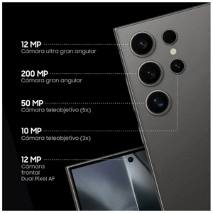 Celular Samsung Galaxy S24 Ultra 5G 256GB, 12GB RAM, cámara principal 200MP+50MP+12MP+10MP, frontal 12MP, negro