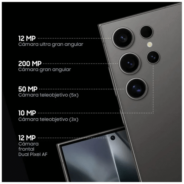 Celular Samsung Galaxy S24 Ultra 5G 256GB, 12GB RAM, cámara principal 200MP+50MP+12MP+10MP, frontal 12MP, negro