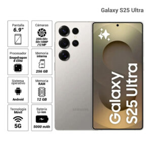 Celular Samsung Galaxy S25 Ultra 5G 12GB RAM, 256GB, cámara principal 200MP + 10MP+ 50MP + 50MP, frontal 12MP, 6.9", Titanium Gray