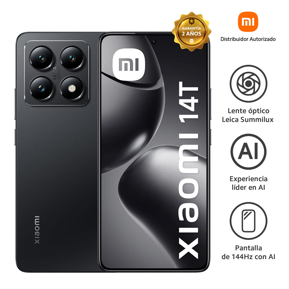 Celular Xiaomi 14T 512GB, 12GB RAM, cámara principal 50MP + 50MP + 12MP, frontal 32MP, 6.67'', negro