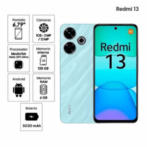 Celular Xiaomi Redmi 13 EU, 6.79", 128GB" 6GB RAM, cámara principal 108MP, frontal 2MP, azul