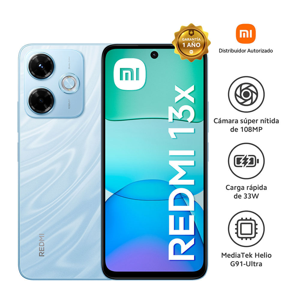 Celular Xiaomi Redmi 13X 4G 256GB, 8GB RAM, cámara principal 108MP + 2MP, frontal 13MP, 6.79'', azul