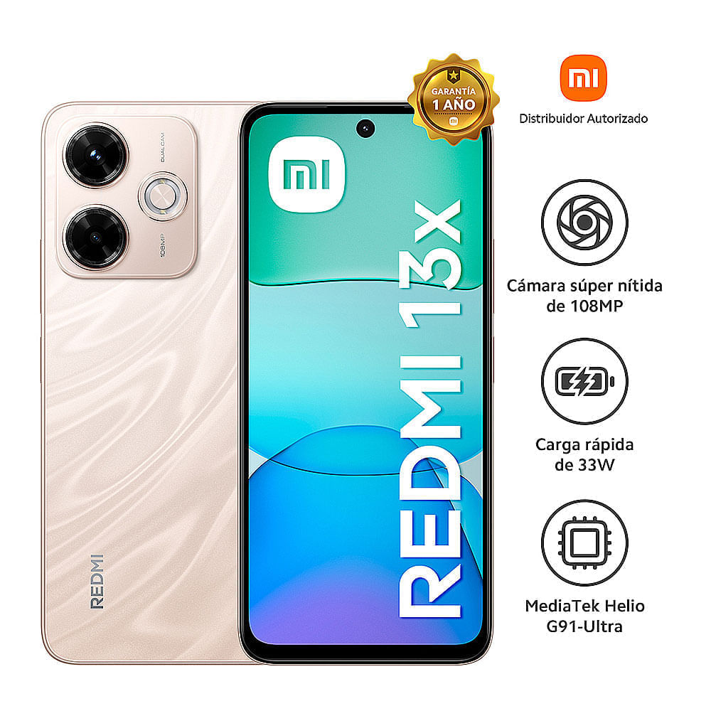 Celular Xiaomi Redmi 13X 4G 256GB, 8GB RAM, cámara principal 108MP + 2MP, frontal 13MP, 6.79'', dorado