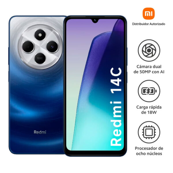 Celular Xiaomi Redmi 14C 256GB, 4GB ram, cámara principal 50MP+2MP, frontal 13MP, 6.88", azul