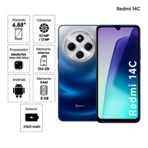 Celular Xiaomi Redmi 14C 4G, 8GB RAM, 256GB, cámara principal 50MP+50MP+2MP, frontal 13MP, 6.88", azul