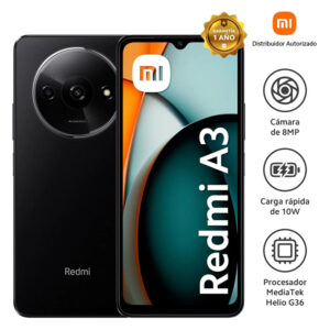 Celular Xiaomi Redmi A3 4G, Dual SIM, 3GB RAM, 64GB, cámara principal 8MP, cámara frontal 5MP, negro