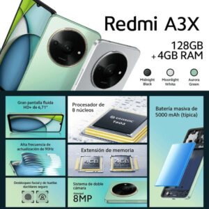 Celular Xiaomi Redmi A3X 4G 128GB, 4GB RAM, Snapdragon 685, cámara principal 48MP, cámara frontal 5MP, 6.71", blanco