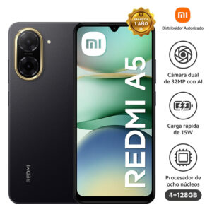 Celular Xiaomi Redmi A5 4G 128GB, 4GB RAM, cámara principal 32MP, frontal 8MP, 6.88'', negro