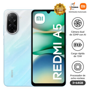 Celular Xiaomi Redmi A5 4G 64GB, 3GB RAM, cámara principal 32 MP, cámara frontal 8MP, 6.88", azul océano