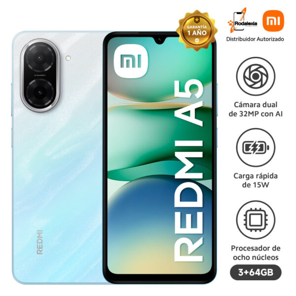 Celular Xiaomi Redmi A5 4G 64GB, 3GB RAM, cámara principal 32 MP, cámara frontal 8MP, 6.88", azul océano