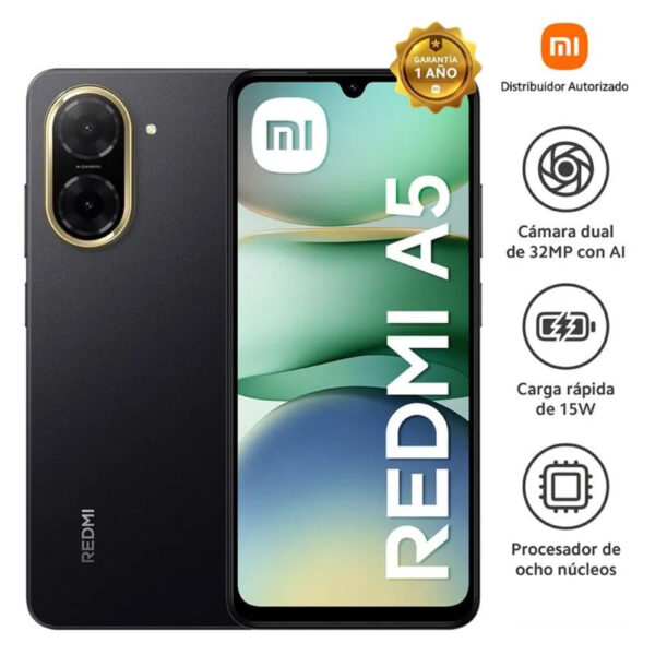 Celular Xiaomi Redmi A5 4G 64GB, 3GB RAM, cámara principal 32MP, frontal 8MP, 6.88", Dual SIM, negro