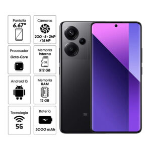 Celular Xiaomi Redmi Note 13 Pro Plus 5G 512GB, 12GB RAM, cámara principal 200MP + 8MP + 2MP, frontal 16MP, 6.67", negro
