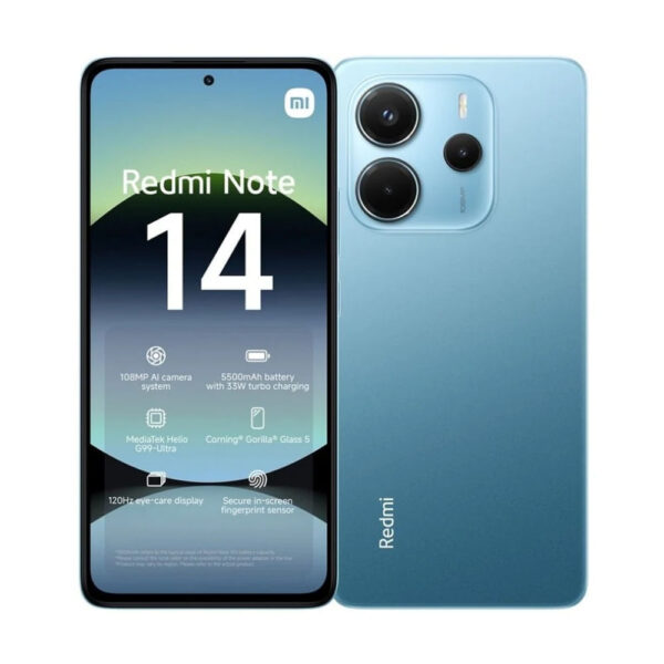 Celular Xiaomi Redmi Note 14 4G 128GB, 6GB RAM, cámara principal 108MP+2MP +2MP, frontal 20MP, 6.67", azul